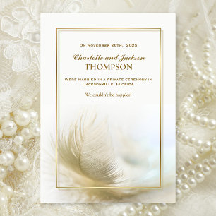 Elegant Gold Feather Wedding Announcement