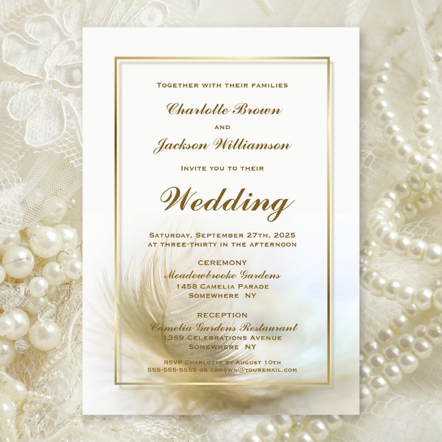 Elegant Gold Feather Wedding Invitation (Creator Uploaded)