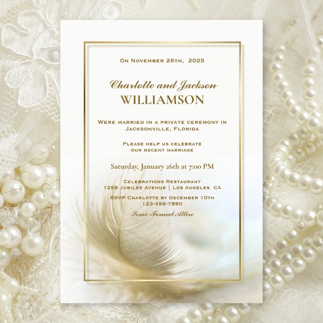 Elegant Gold Feather Wedding Reception Invitation (Creator Uploaded)