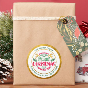 Elegant Gold Festive Christmas Holiday Mailing Classic Round Sticker