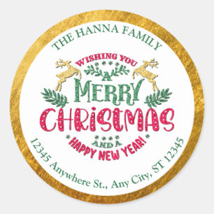 Elegant Gold Festive Christmas Holiday Mailing Classic Round Sticker