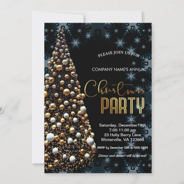 Elegant gold festive Christmas tree Invitation (Front)
