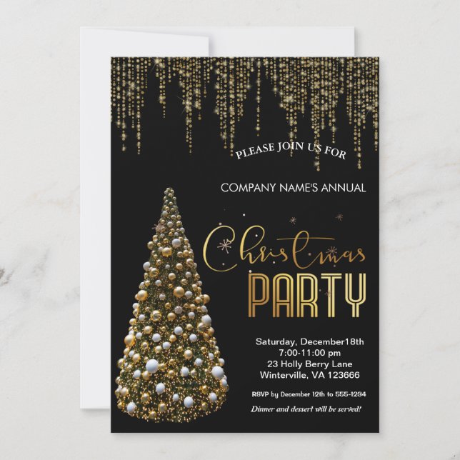 Elegant gold festive Christmas tree Invitation (Front)
