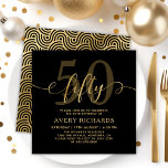 Elegant Gold Fifty Script Black 50th Birthday Invitation<br><div class="desc">Elegant Chic Black and Gold Fifty Script 50th Birthday Invitation. Celebrate a fabulous 50th birthday in style with this elegant black and gold invitation. This modern birthday party invitation features bold “fifty” text in oversized faux gold foil calligraphy with graceful swash tails, paired with the number “50” for extra emphasis....</div>
