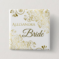 Elegant Gold Filigree Bride Wedding Name Tag