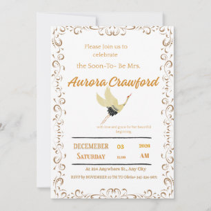Elegant Gold Filigree Crane Bridal Shower Invitati Invitation
