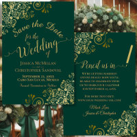 Elegant Gold Filigree Fancy Emerald Green Wedding