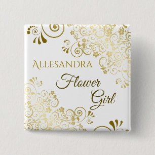 Elegant Gold Filigree Flower Girl Wedding Name Tag 15 Cm Square Badge