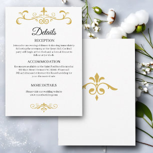 Elegant Gold Filigree on White, Wedding Enclosure Card