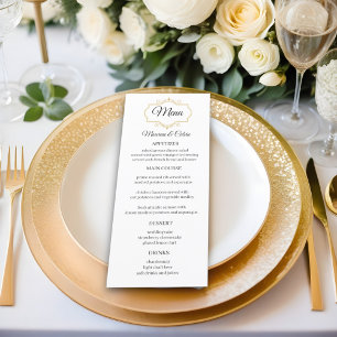 Elegant Gold Filigree on White Wedding Menu