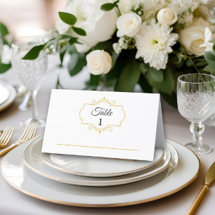 Elegant Gold Filigree on White, Wedding Place Card