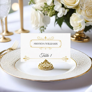 Elegant Gold Filigree on White, Wedding Place Card