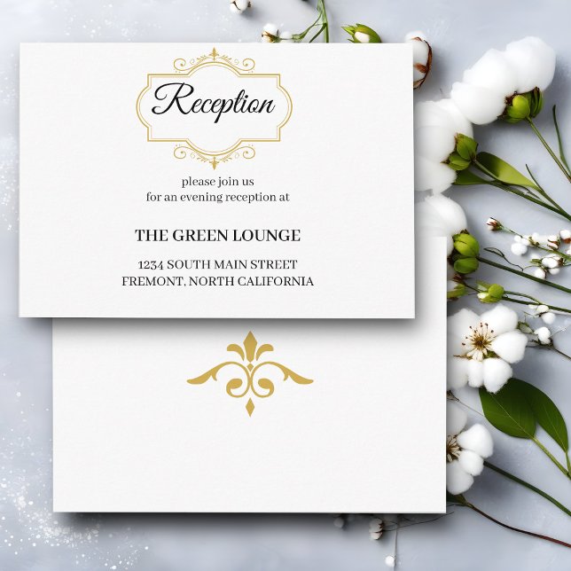 Elegant Gold Filigree on White, Wedding Reception Enclosure Card (Creator Uploaded)