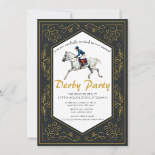 Elegant Gold Filigree & White Horse Derby Party In Invitation