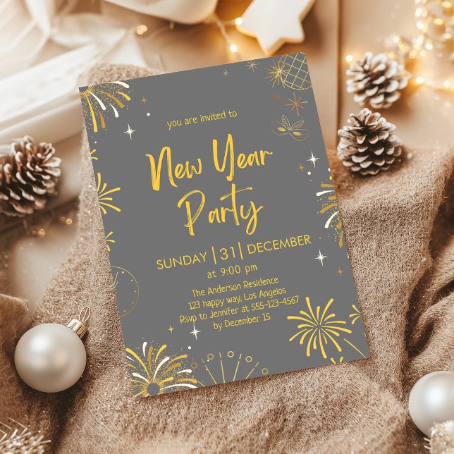Elegant Gold Fireworks New Year’s Eve Party        Invitation (Creator Uploaded)