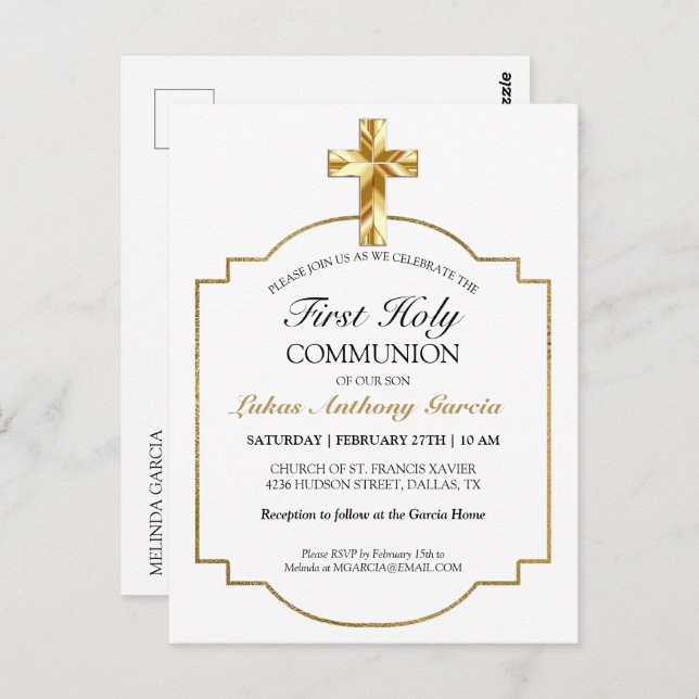 Elegant Gold First Holy Communion Invitation Postcard (Front/Back)