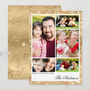 Elegant Gold Five Photo Christmas Holiday Card