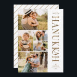 Elegant Gold Five Photo Collage Hanukkah   Holiday Card<br><div class="desc">Send stylish Hanukkah greetings with these beautiful 5 photo collage flat cards! They feature five photo templates on the left of the card, with elegant, modern typography on the right, reading "Happy Hanukkah" in faux gold foil. The back of the card contains simple diagonal stripes in faux gold foil over...</div>