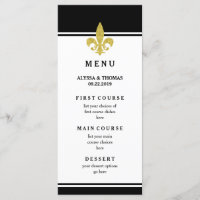 Elegant Gold Fleur de Lis Black and White Menu