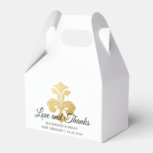 Elegant Gold Fleur de Lis Love Thanks Wedding  Favour Box (Front Side)