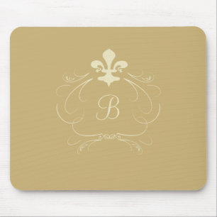 Elegant Gold Fleur de Lis Monogram Mouse Pad