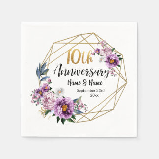 Elegant Gold Floral 10 Year Anniversary  Napkin