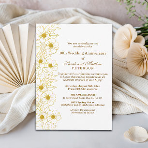 Elegant Gold Floral 10th Wedding Anniversary Invitation
