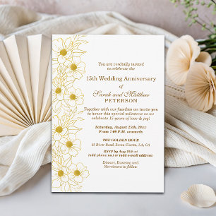 Elegant Gold Floral 15th Wedding Anniversary Invitation