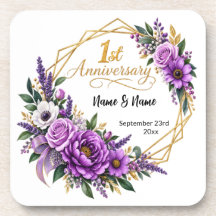 Elegant Gold Floral 1st Year Anniversary