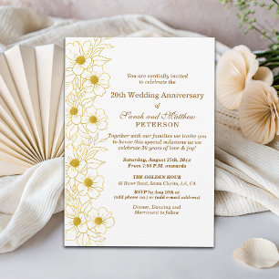 Elegant Gold Floral 20th Wedding Anniversary Invitation