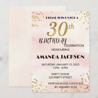Elegant Gold Floral 30th Birthday Invitation
