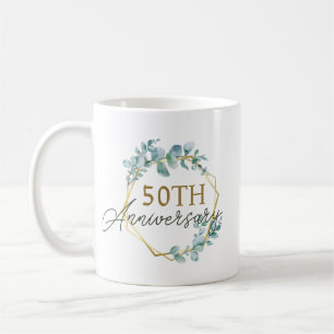 Elegant Gold Floral 50th Wedding Anniversary Coffee Mug