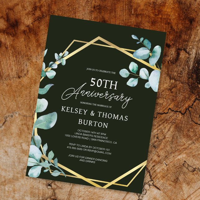 Elegant Gold Floral 50th Wedding Anniversary Invitation (Creator Uploaded)
