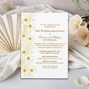 Elegant Gold Floral 55th Wedding Anniversary Invitation