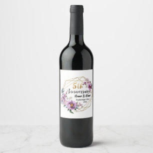 Elegant Gold Floral 5 Year Anniversary Wine Label