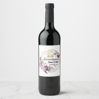 Elegant Gold Floral 5 Year Anniversary  Wine Label
