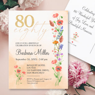 Elegant Gold Floral 80th Birthday – 80 Years Invitation Postcard