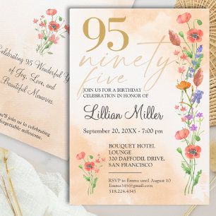 Elegant Gold Floral 95th Birthday, 95 Years Invite