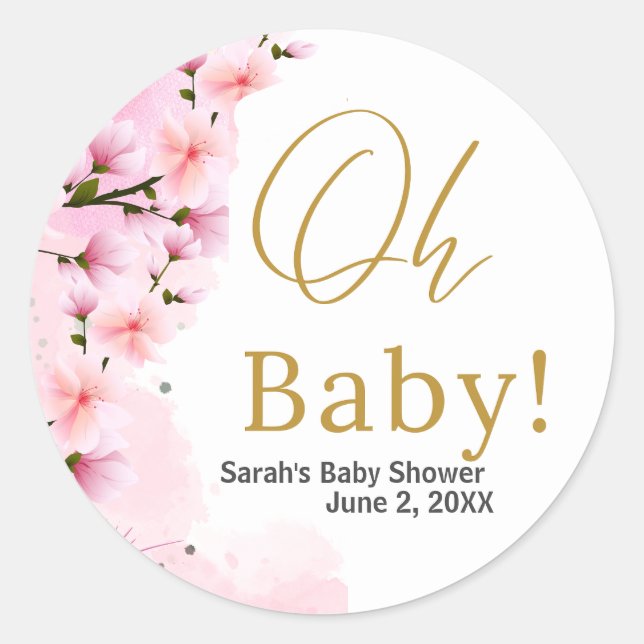 Elegant Gold Floral Baby Shower  Classic Round Sticker (Front)