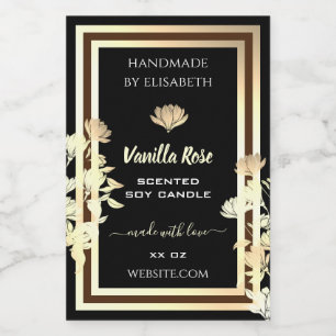 Elegant Gold Floral Black Product Packaging Labels
