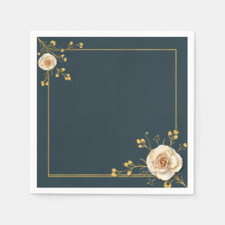 Elegant Gold Floral Border Wedding Napkin