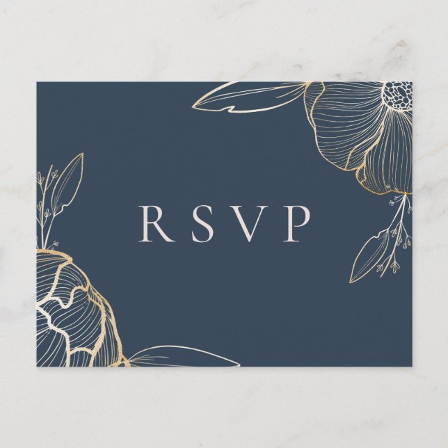 Elegant Gold Floral Botanical Wedding RSVP Invitation Postcard (Front)