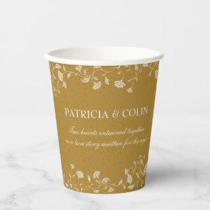 Elegant Gold Floral Bride and Groom Photo Wedding Paper Cups