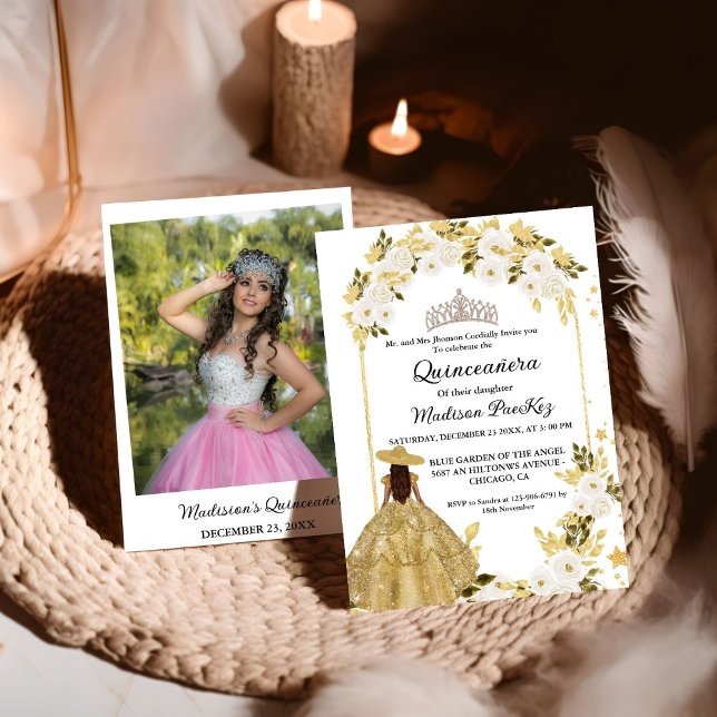 Elegant Gold Floral Butterfly  Quinceanera  Invitation (Creator Uploaded)