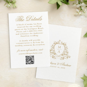 Elegant Gold Floral Crest Wedding Details Enclosure Card