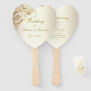 Elegant Gold Floral Damask Elegant Script Wedding Hand Fan