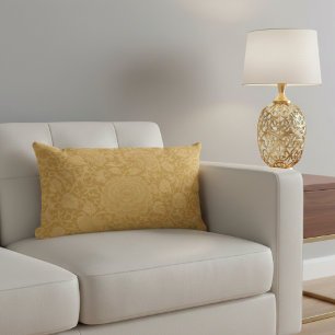 Elegant Gold Floral Damask Lumbar Cushion