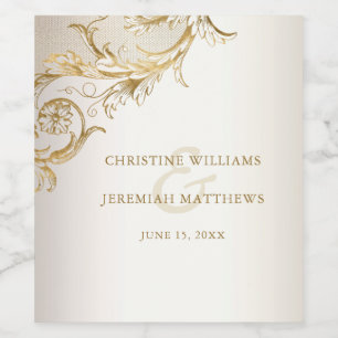 Elegant Gold Floral Damask Shiny Sparkling Wine We Label