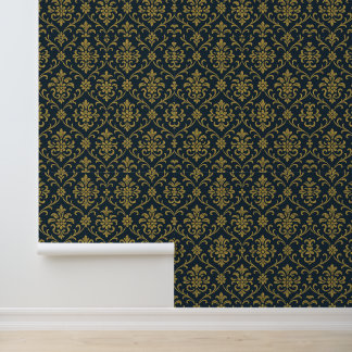 Elegant Gold Floral Damask Wallpaper