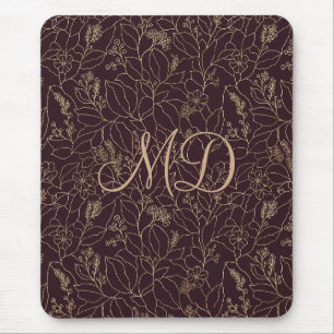 Elegant Gold Floral Deep Plum Purple Floral Mouse Pad
